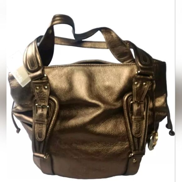 Michael Kors Lattington Large Tote Antique Brass Leather Handbag - Picture 2 of 13